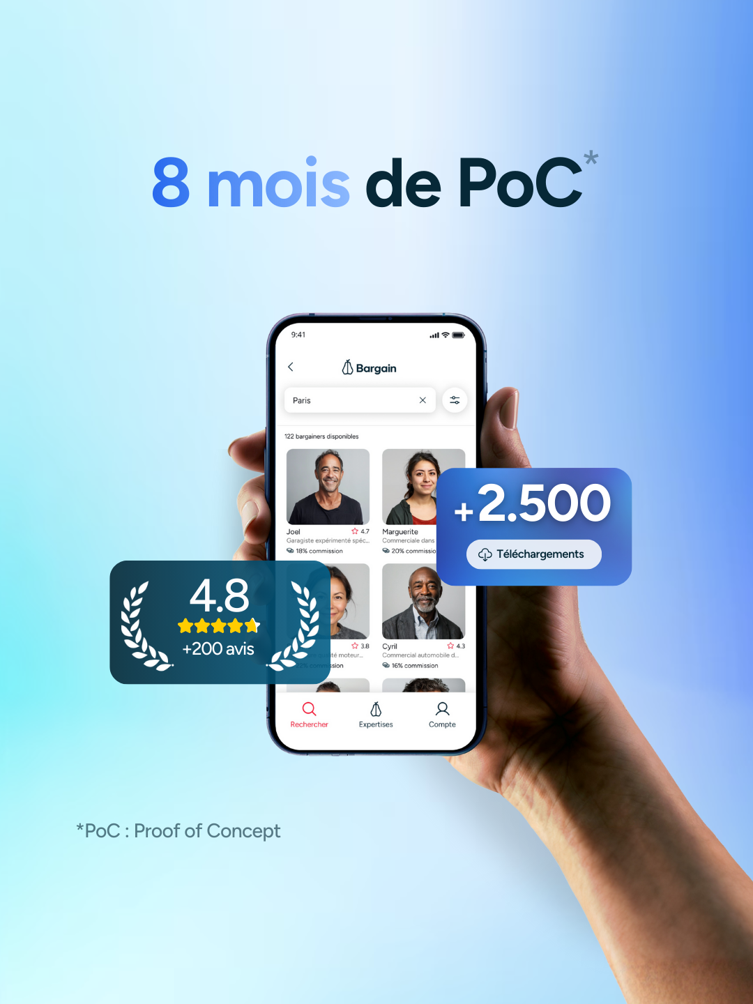 Bargain, PoC 2025, 2 500 téléchargements, note utilisateurs